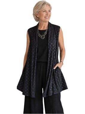 Bryn Walker Black Polka Dot Long Open Front Vest / Duster – Medium